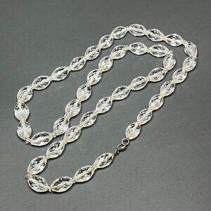 Vintage Clear Glass Faceted Graduated Bead Long Art Deco Necklace